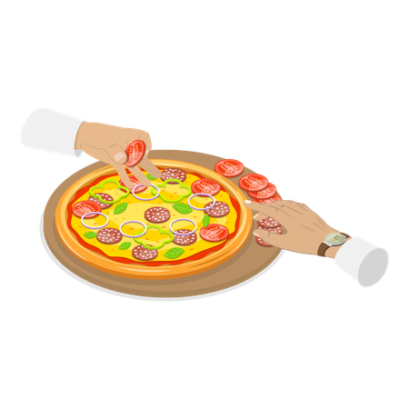 Chef préparant une pizza pour un invité  Illustration