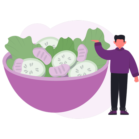 Le chef prépare une salade fraîche dans un bol  Illustration