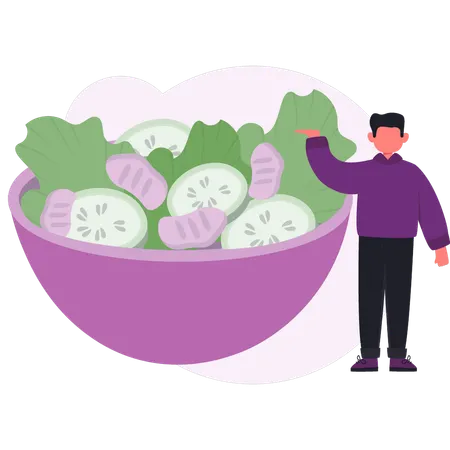 Le chef prépare une salade fraîche dans un bol  Illustration
