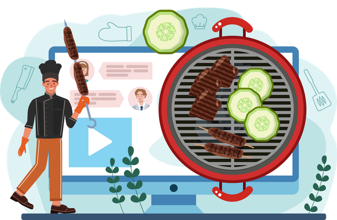 Chef prepares barbeque food  Illustration