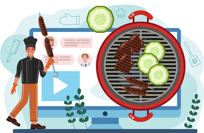 Chef prepares barbeque food  Illustration