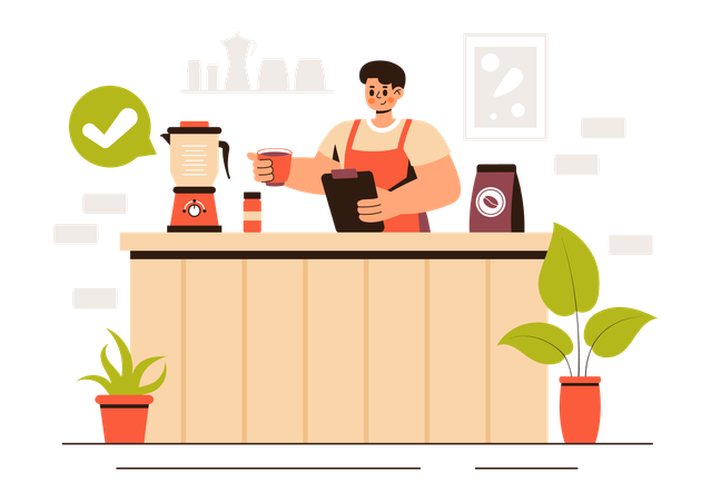 Chef prepares Coffee in cafe  Illustration