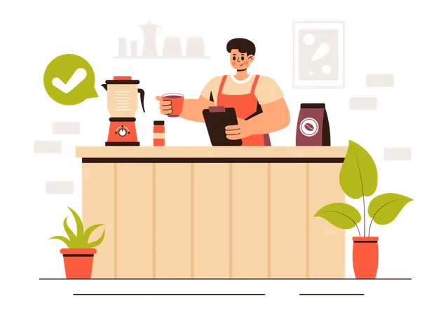 Chef prepares Coffee in cafe  Illustration