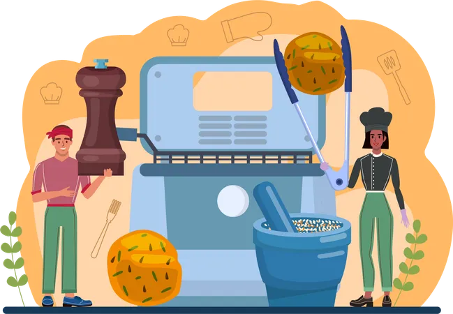 Chef prepares Falafel in oven  Illustration