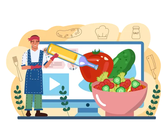 Fresh Salad In A Bowl Online Service Or Platform Peopple Cooking Organic And Healthy Food Vegetable And Fruit Salad Ingredients Online Recipe Vector Illustration Illustration