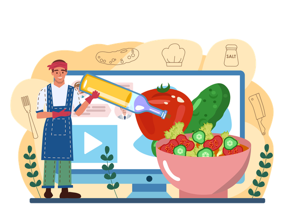 Chef prepares fresh salad in a bowl  Illustration