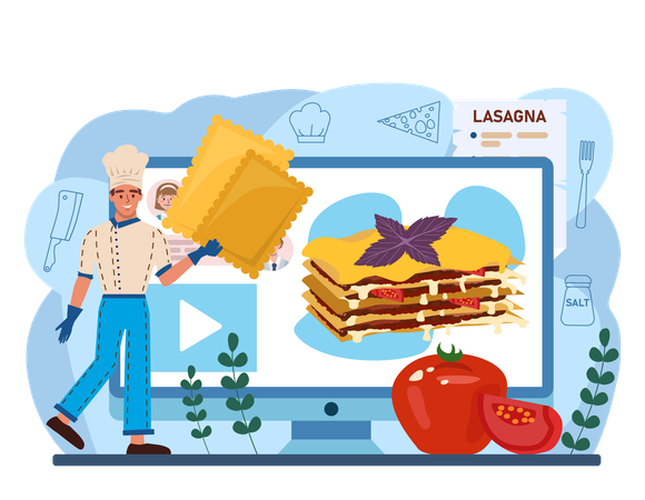 Chef prepares lasagna  Illustration