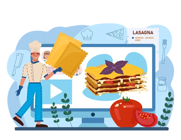 Chef prepares lasagna  Illustration