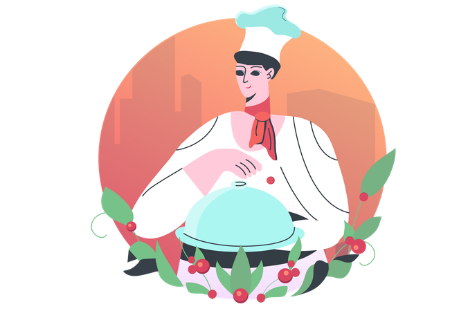 Chef prepares new dish in hotel  Illustration