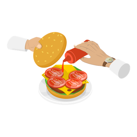 Chef preparing burger for guest  Illustration