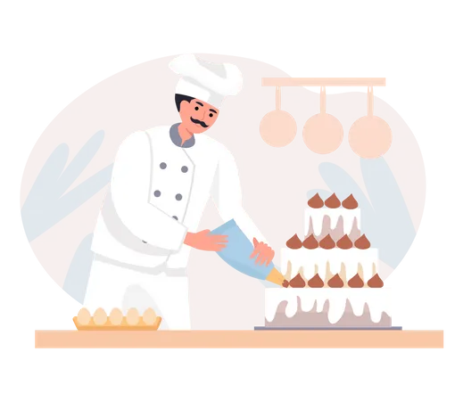 Chef Preparing Cake  Illustration