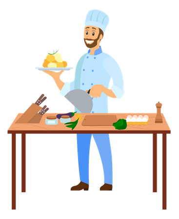 Chef preparing dish  Illustration