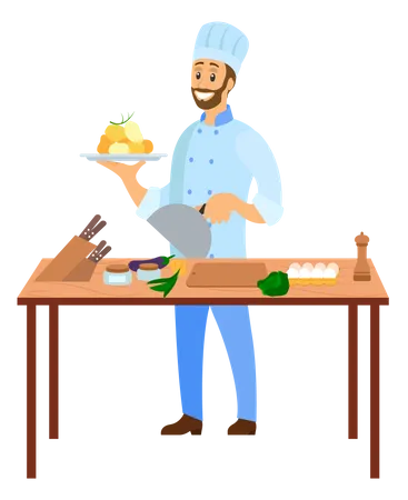 Chef preparing dish Illustration