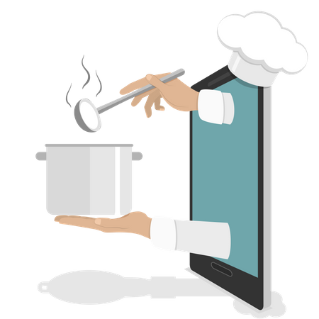 Chef preparing food for online order Illustration