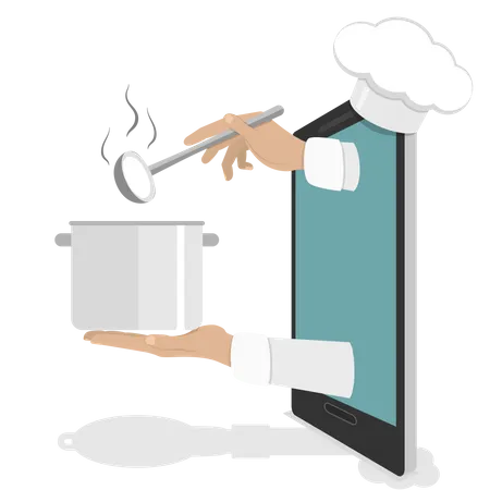 Chef preparing food for online order  Illustration