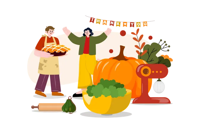 Chef Preparing Food For Thanksgiving  Illustration