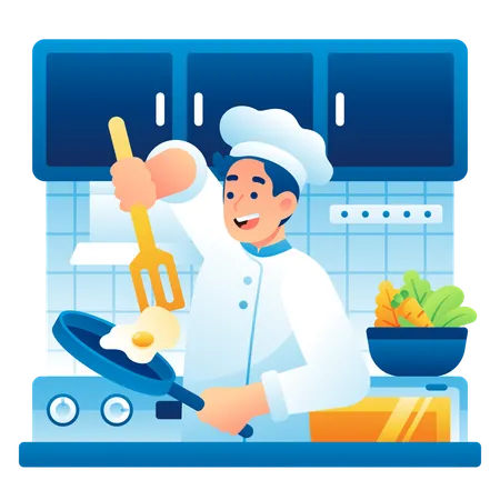 An Illustration Of Chef Preparing The Food Illustration