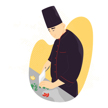 Chef preparing food in kitchen Illustration