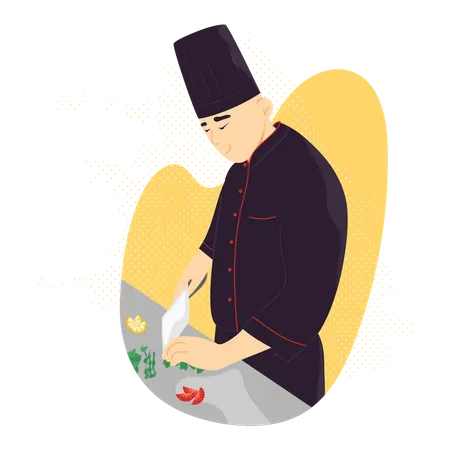 Chef preparing food in kitchen  Illustration