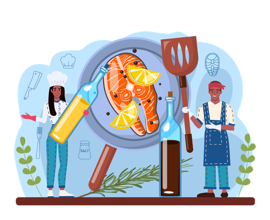 Chef preparing grilled meat  Illustration