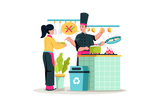 Chef preparing multiple dishes and managing kitchen staff during a busy service  Illustration