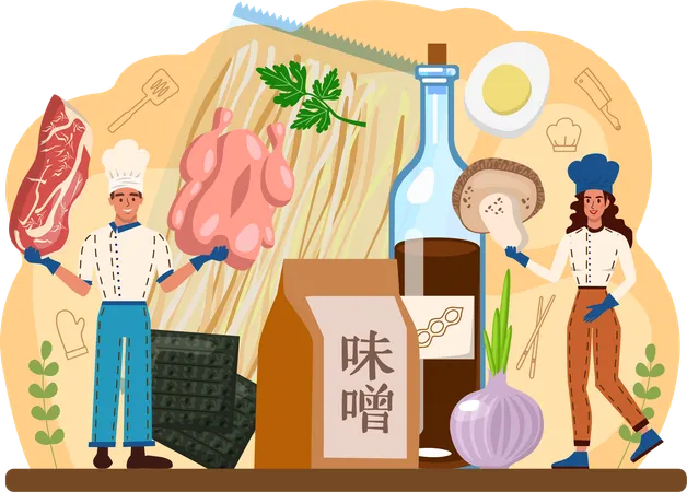 Chef preparing non-veg food  イラスト