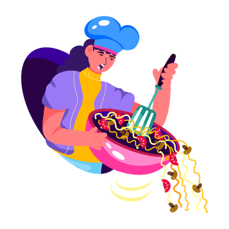 Chef preparing noodles  Illustration