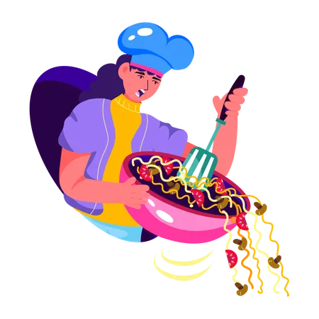 Chef preparing noodles  Illustration