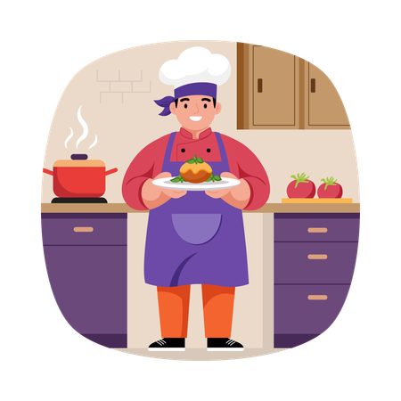 Chef Preparing Salad for customer  Illustration