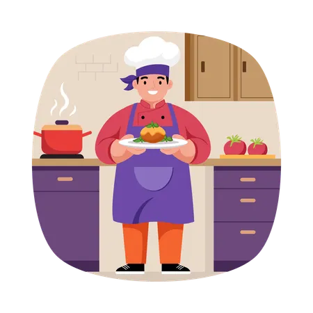 Chef Preparing Salad for customer  Illustration