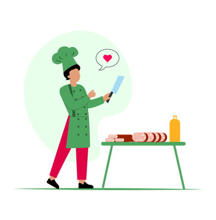 Chef Preparing Sausages with Love  Illustration