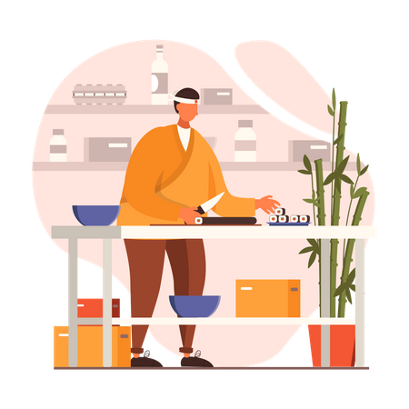 Chef preparing Shushi  Illustration