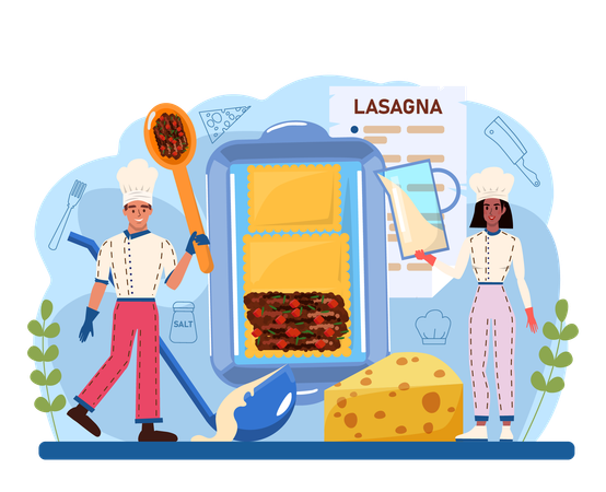 Chef preparing tasty lasagna  Illustration