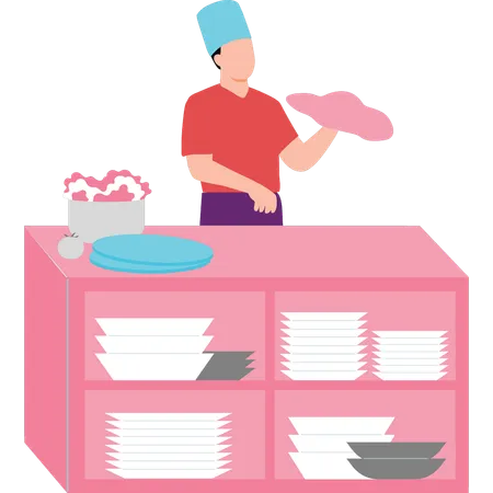 Chef preparing the dough for pizza  Illustration