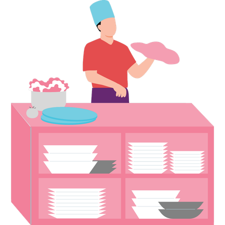 Chef preparing the dough for pizza  Illustration