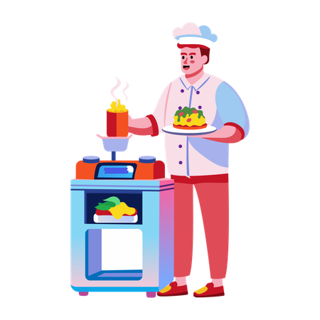 Chef presentando comida  Illustration