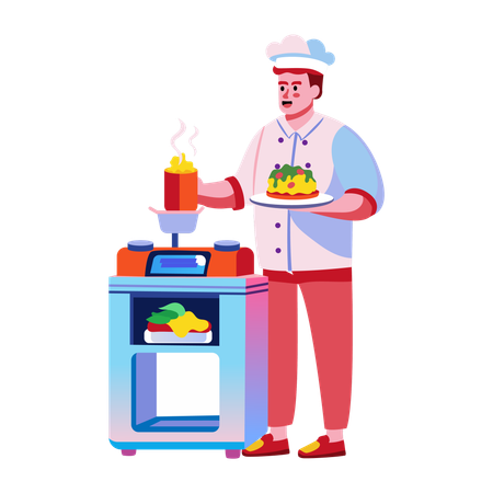 Chef présentant la nourriture  Illustration