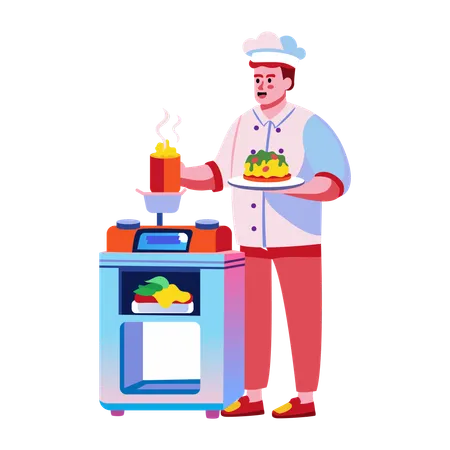 Chef présentant la nourriture  Illustration