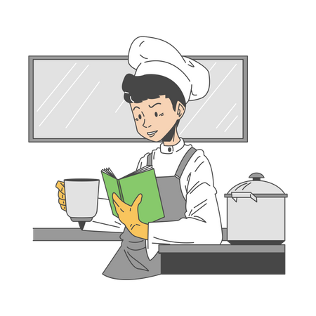 Chef procurando receita  Ilustração