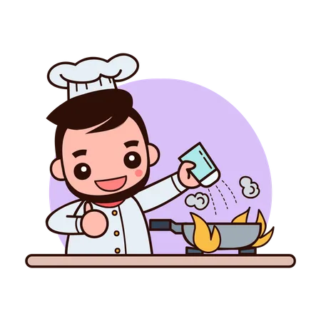 Chef profesional cocinando comida  Ilustración