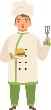 Chef profesional haciendo hamburguesas  Ilustración