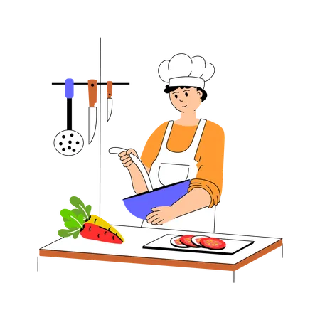 Chef profesional haciendo comida  Ilustración