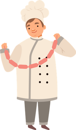 Chef professionnel préparant des saucisses  Illustration