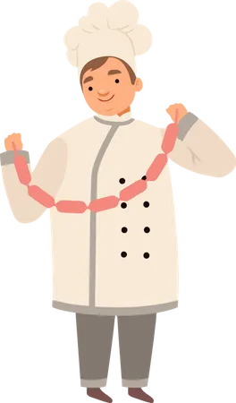 Chef professionnel préparant des saucisses  Illustration