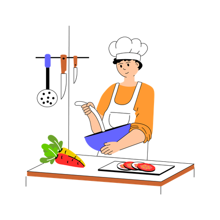 Chef professionnel préparant de la nourriture  Illustration