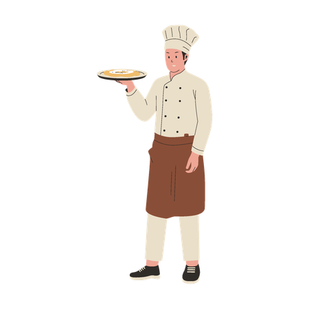 Chef professionnel servant de la nourriture  Illustration