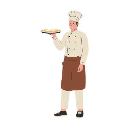 Chef professionnel servant de la nourriture  Illustration