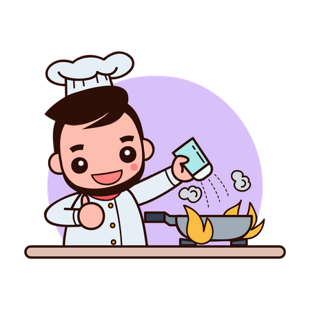 Chef profissional cozinhando comida  Ilustração