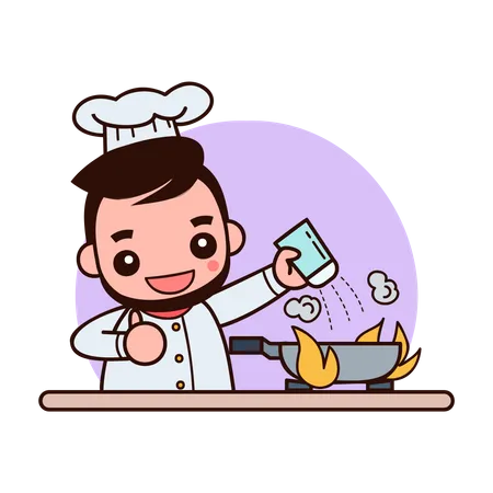 Chef profissional cozinhando comida  Ilustração
