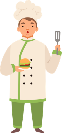 Chef profissional fazendo hambúrguer  Ilustração